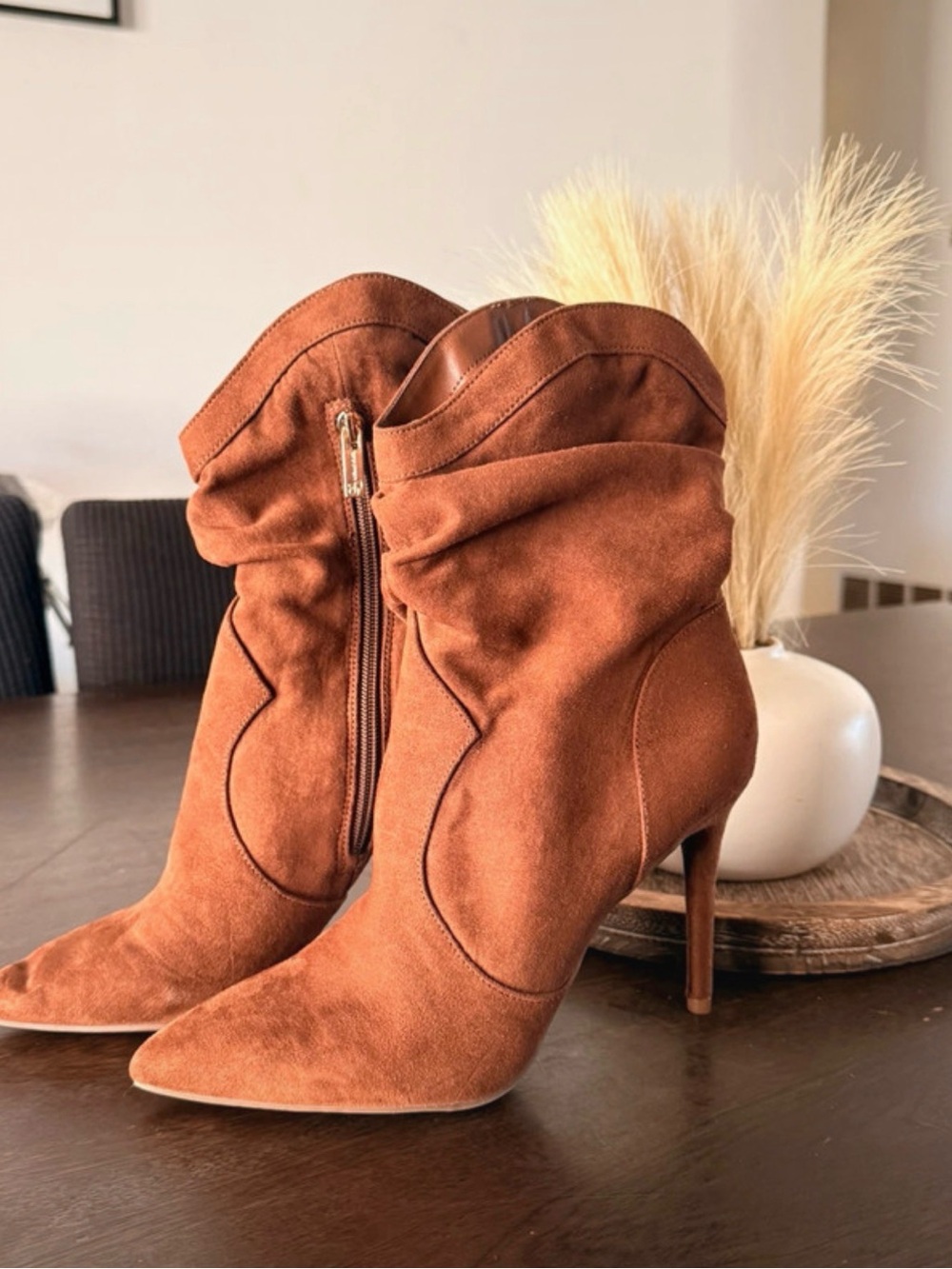 Jessica Simpson Rust Suede Pointed-Toe Stiletto Ankle Boots